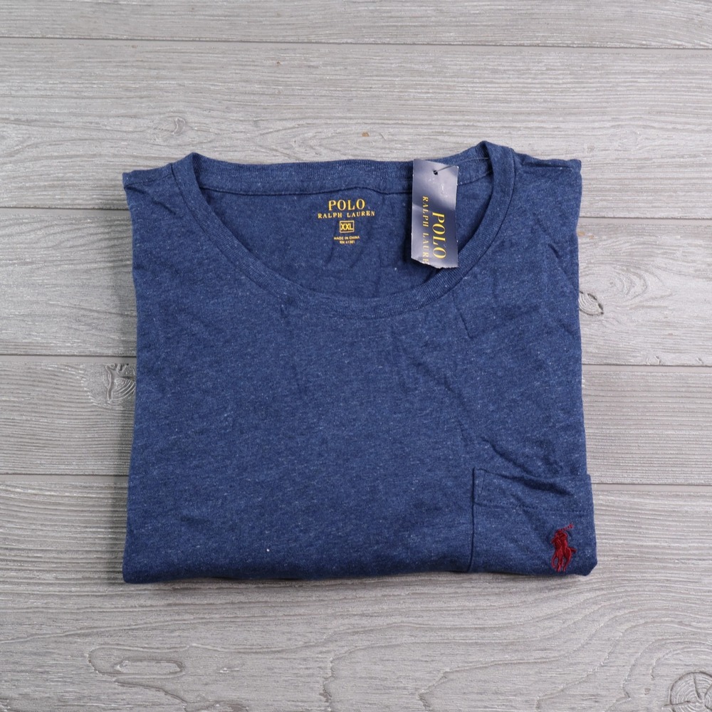 NWT Polo Ralph Lauren Pocket Tee Men's XXL 2XL Blue Heather Red Pony